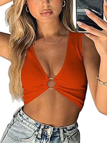 AEVZIV Women's Deep V Neck Crop Top Plunge Tank Top