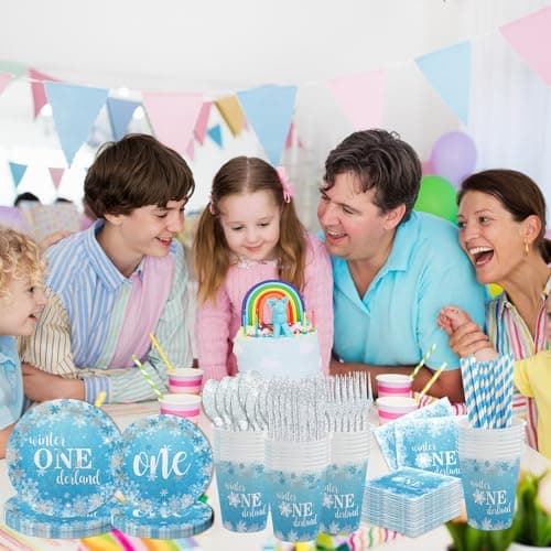 Onederland Blue Snowflake Plates & Napkins for Boy's 1st Birthday