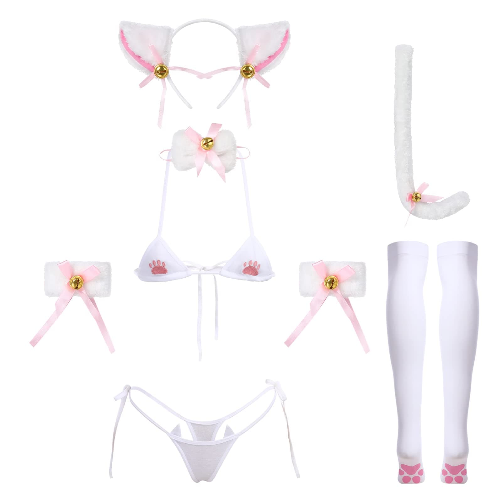 IMEKIS Women's Anime Cat Lingerie Set Cosplay Underwear