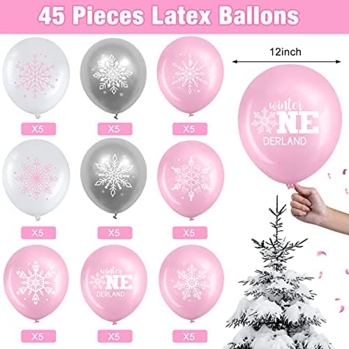 Suilung Pink, Silver, White Snowflake Balloons for Winter & Birthday Decor