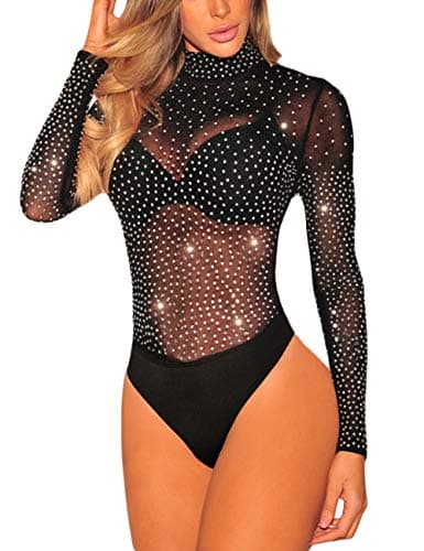 Sheer Mesh Long Sleeve Bodysuit for Women