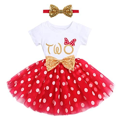 IMEKIS Baby Girls 1st & 2nd Birthday Outfit with Dress & Tutu Set