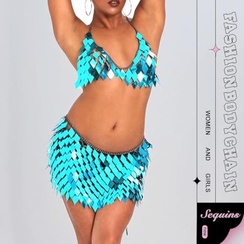 REETAN Women Sparkly Bikini Body Chain Skirt Rave Accessory