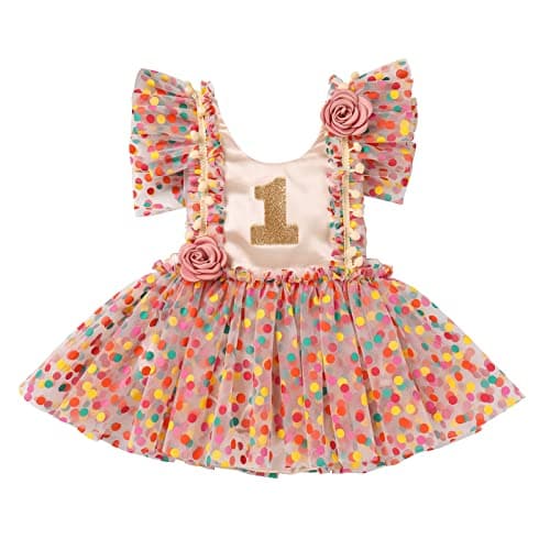 Colorful Polka Dots Romper Tutu Dress for Baby Girls 1st Birthday Party