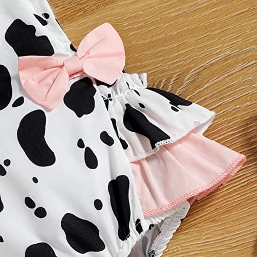 IMEKIS Newborn Cow Romper Ruffle Outfit with Headband Set