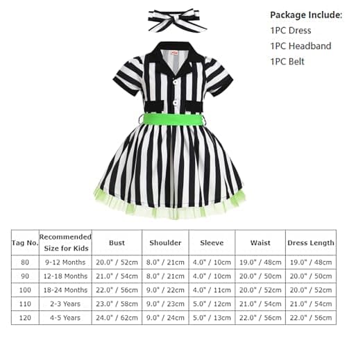 Toddler Girls' 50s Halloween Costume Set: Black and White Striped Dress with Headband