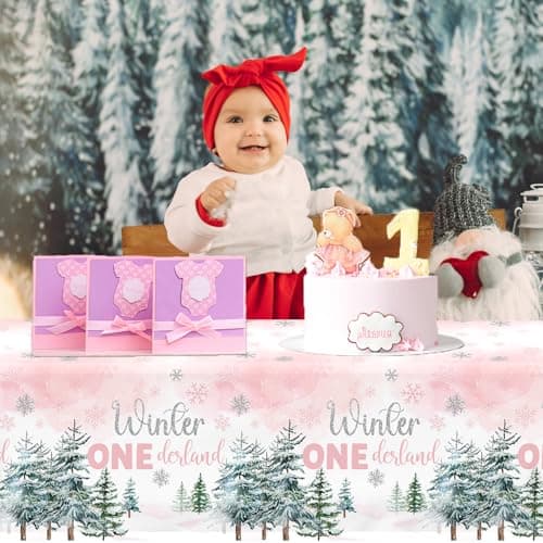 HAKOTI Pink Snowflake Tablecloth for 1st Birthday Winter Wonderland Decor