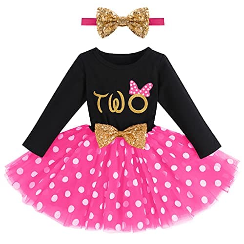 ODASDO My 1st / 2nd / 3rd Birthday Toddler Long Sleeve Tutu Dress & Bowknot Headband Set