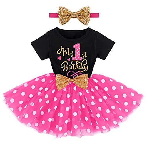IMEKIS Baby Girls 1st & 2nd Birthday Outfit with Dress & Tutu Set