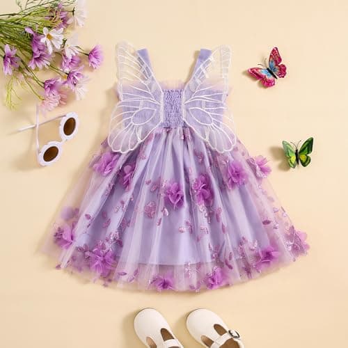 ZINTAOZT Toddler Butterfly Wings Sleeveless Skirt Birthday Party Tutu Dress