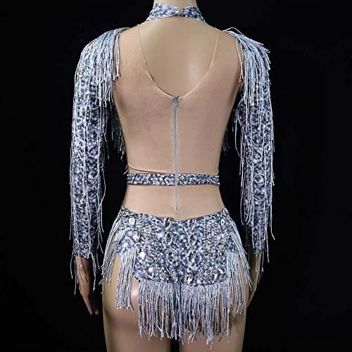 FANCISSORS Sparkly Rhinestone Fringe Leotard Dance Costume