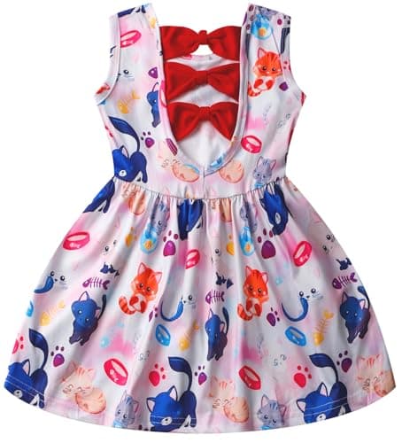 Popshion Girls' Leopard Print Sleeveless Sundress with Back Bowknot