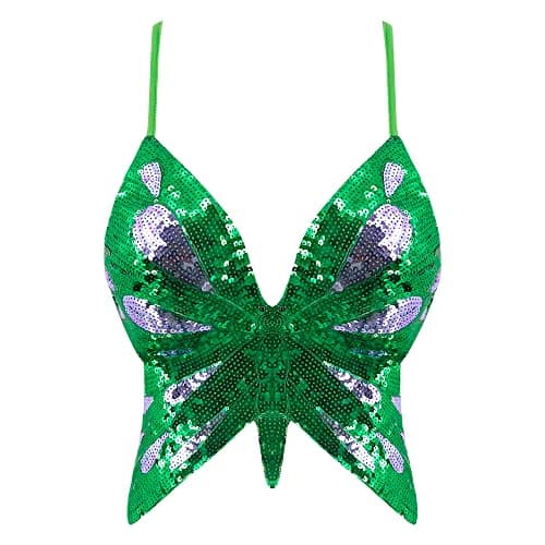 Glitter Sequin Butterfly Crop Top for Women