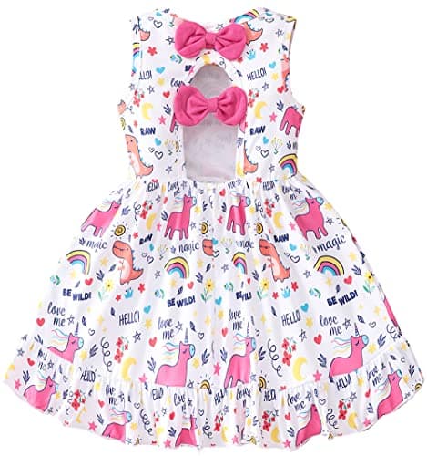 Popshion Sleeveless Back Bowknot Dress for Toddler Girls 1-7 Years Summer Birthday Party Clothes
