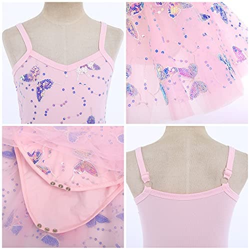 IMEKIS Shiny Butterfly Ballet Leotard with Tutu for Toddler Girls 3-10T