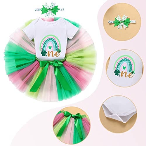 IMEKIS Boho Rainbow Romper & Leprechaun Skirt Set for Baby Girl
