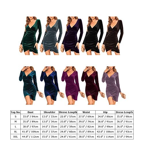 Velvet Wrap V Neck Bodycon Dress for Women