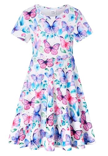 RAISEVERN Toddler Girls Short Sleeve Casual Midi Sundress 4-9T