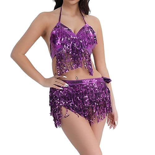 Shiny Crop Top Fringe Skirt Music Festivals Clothes Halloween Cosplay Alien Costume