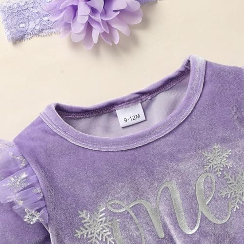 GRNSHTS Baby Girl Snowflake Velvet Dress with Hairband for Winter