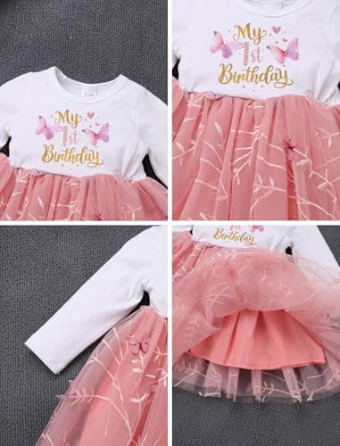 IDOPIP Baby Girls' 1st Birthday Flower Tutu Dress & Headband Set for Cake Smash