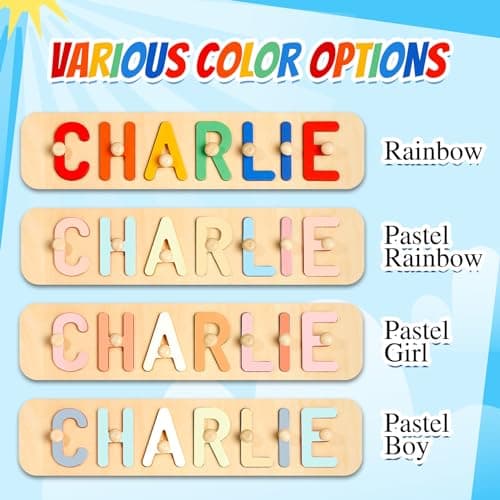 Personalized Wooden Name Puzzle for Toddlers 1-3, Shape & Number Puzzle, Montessori Baby Toys
