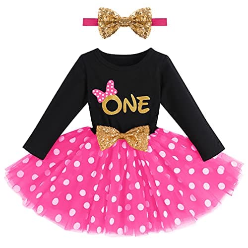 ODASDO My 1st / 2nd / 3rd Birthday Toddler Long Sleeve Tutu Dress & Bowknot Headband Set