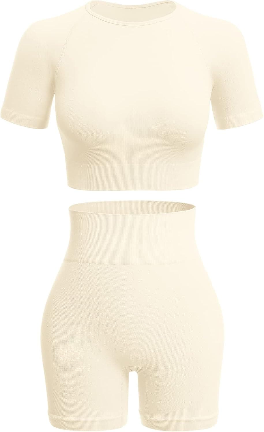 Workout Sets for Women Seamless Short Sleeve Crop Top High Waist Biker Shorts 2 Pieces Exercise Gym Yoga Outfits