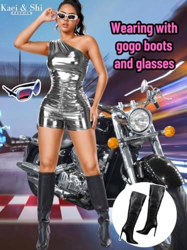 Kaei&Shi Sparkly Metallic One Shoulder Club Bodycon Romper