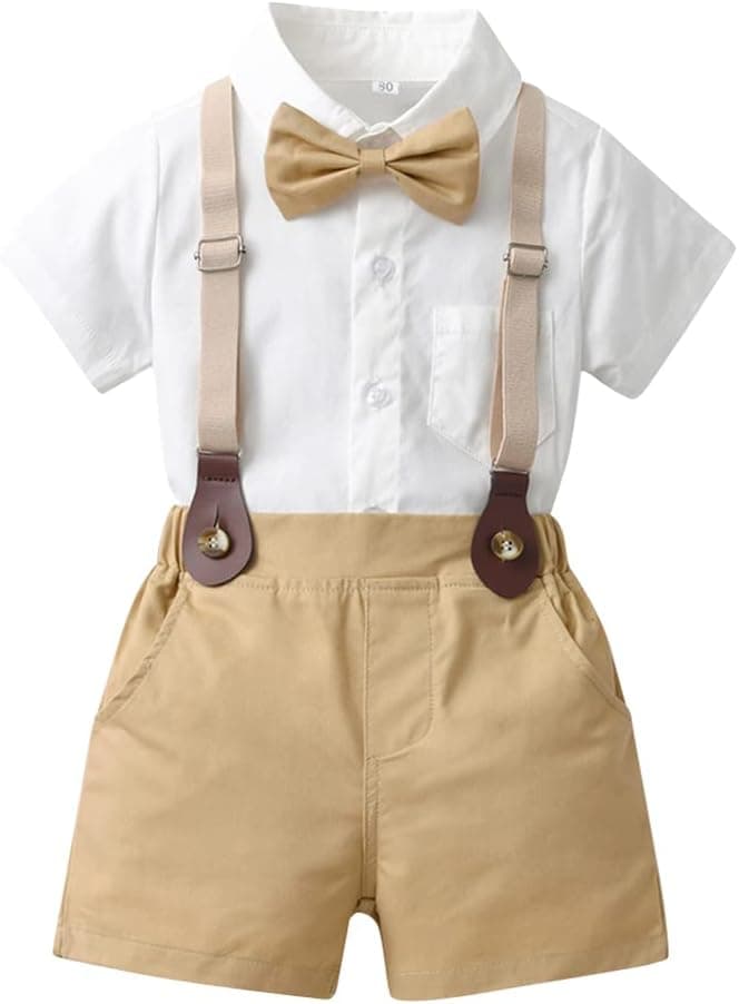 Toddler Baby Boys Gentleman Suits Bowtie Shirt Overalls Suspenders Shorts Pants Summer Wedding Outfit Dress Clothes
