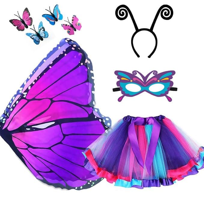 2024 Kids Fairy Butterfly Wings Costume for Girls with Tutu Dress - 4 Piece Set for Christmas Party