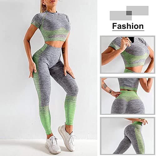 Women's Seamless Short Sleeve Yoga Set with Crop Top and High Waist Legging