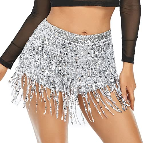 Fenyong Women's Sequins Tassel Skirts for Rave Festivals