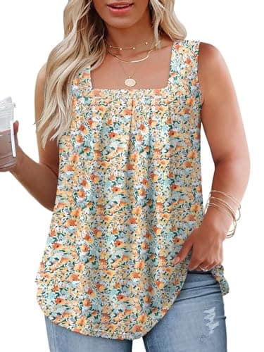 Flowy Square Neck Tank Tops for Women XL-5XL