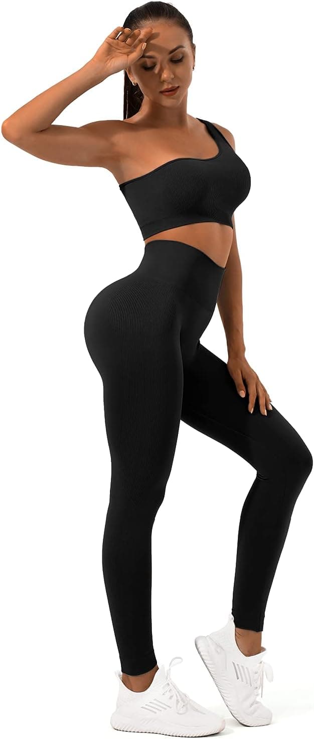 Women's 2 Pieces Workout Sets - Yoga Outfits Sport Bra Tummy Control Legging Home Exercise Yoga Running Tracksuits