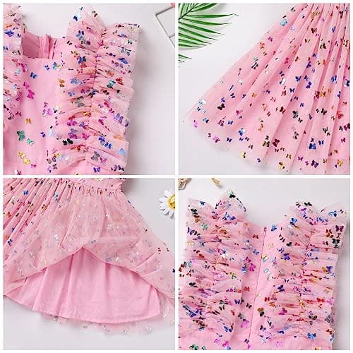 IBTOM CASTLE Girls' Butterfly Daisy Polka Dots Tulle Birthday Dress