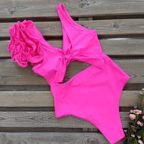 SPORLIKE Women Twist Front Flounce Padded One Piece Swimsuit
