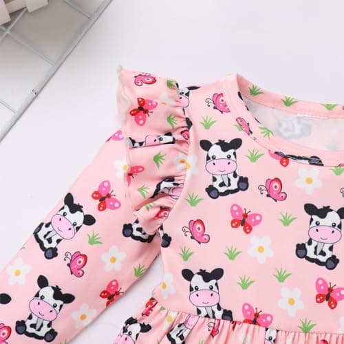 Toddler Baby Girls Birthday Dress with Headband Strawberry Cow Cake Smash Outfit
