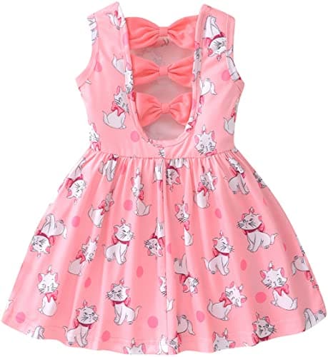 Popshion Girls' Leopard Print Sleeveless Sundress with Back Bowknot
