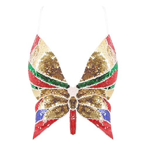 Glitter Sequin Butterfly Crop Top for Women