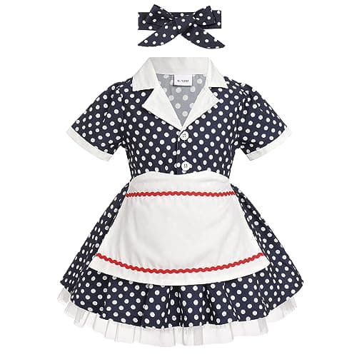 IMEKIS 1950s Housewife Halloween Costume Vintage Polka Dot Dress Apron 1-5T