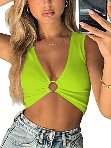 AEVZIV Women's Deep V Neck Crop Top Plunge Tank Top