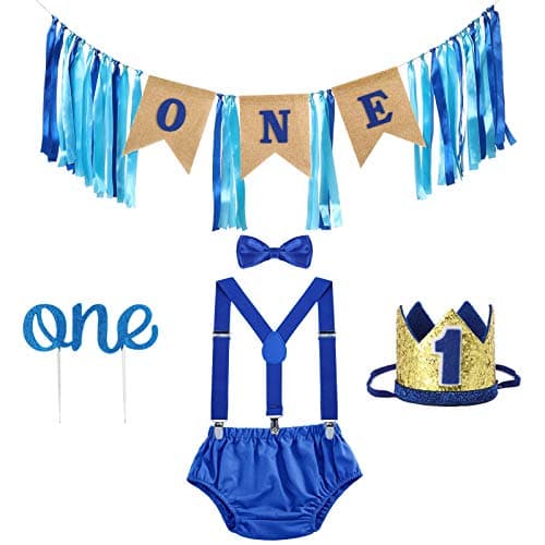 1st Birthday Cake Smash Outfit and Decorations Set in Royal Blue
