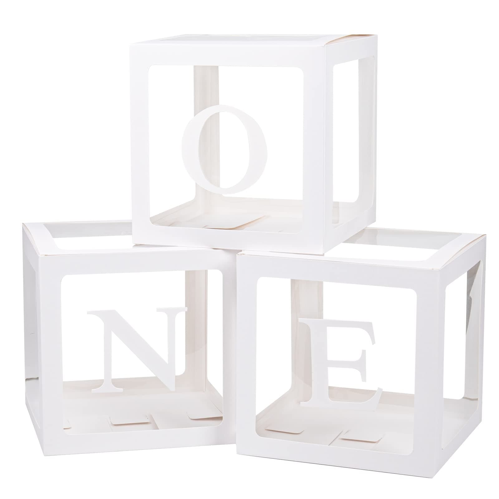 Keencopper 1st Birthday Decorations - 3 Pcs Balloon Boxes, Clear Blocks, Letter Props