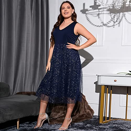 Women's Plus Size Sequin Mesh Cocktail Party Dress
