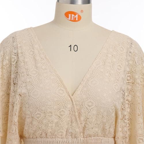 IMEKIS Women Lace V Neck Batwing Sleeve Tie Back A-line Party Dress