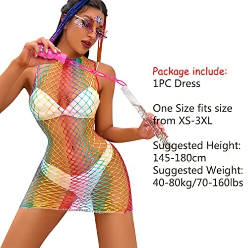 Rainbow Fishnet Dress Bodysuit for Women