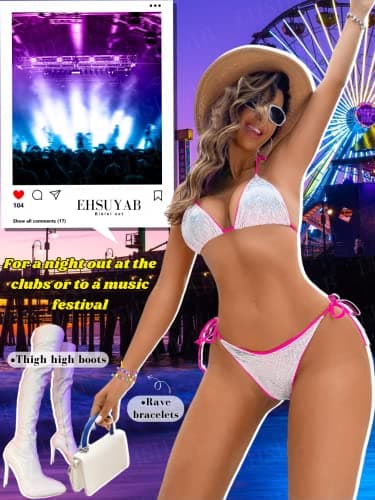 Neon Strap Glitter Bikini for Pool Party