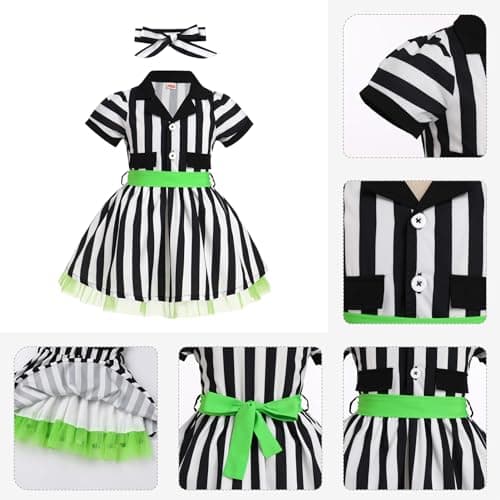 Toddler Girls' 50s Halloween Costume Set: Black and White Striped Dress with Headband