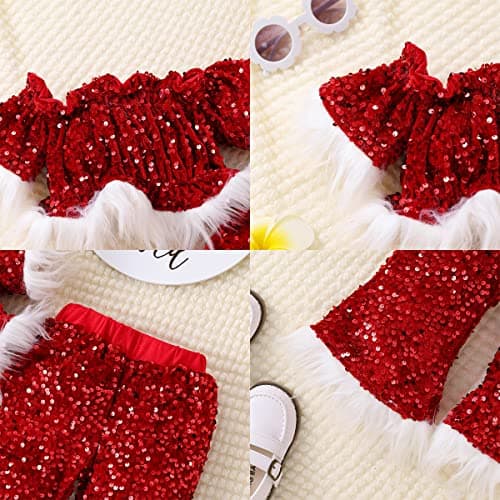 IMEKIS Toddler Girl Velvet Santa Claus Top & Flare Pants Xmas & Halloween Costumes